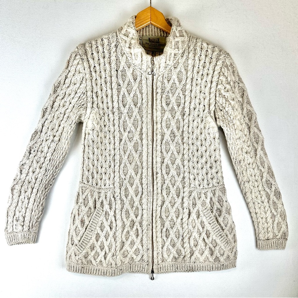 Aran Sweater Market Merino Wool Cable Zip Cardigan Sweater Fisherman Chunky